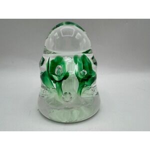 Joe Rice Art Glass Paperweight Floral Green White Bell Signed 4.25in‎ Excellent